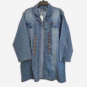 90s y2k western boho floral long denim jacket duster plus size